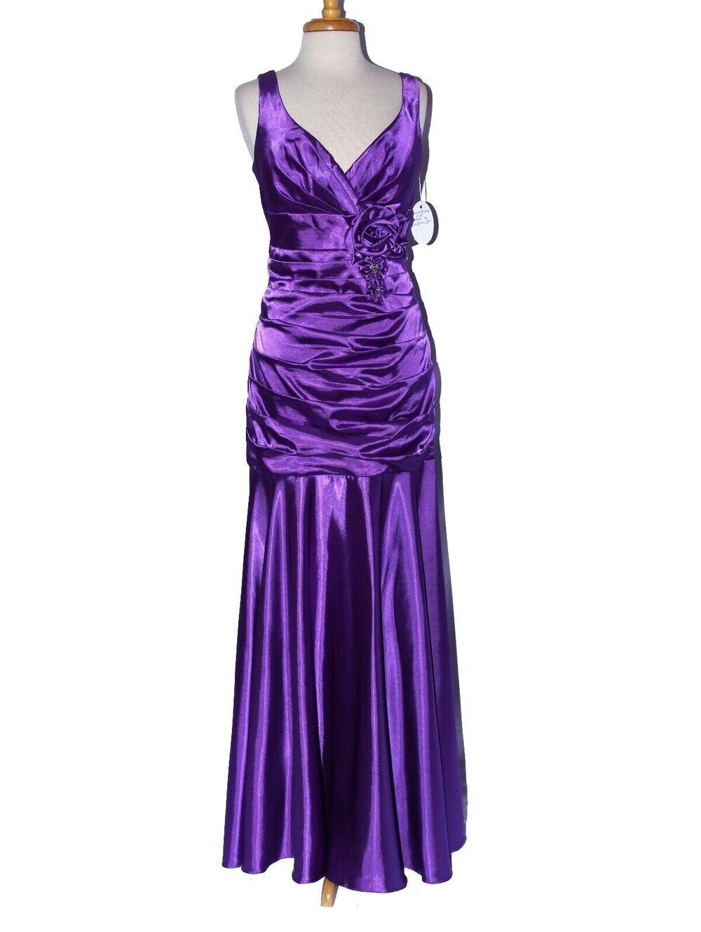 NWOT Dollar Fashion 1243 Long Satin Fit & Flare Formal Gown-Size XL-PURPLE